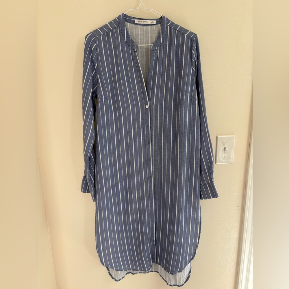 Bishop + Young Devin Chambray Striped Tunic Shirt Dress airy soft coverup